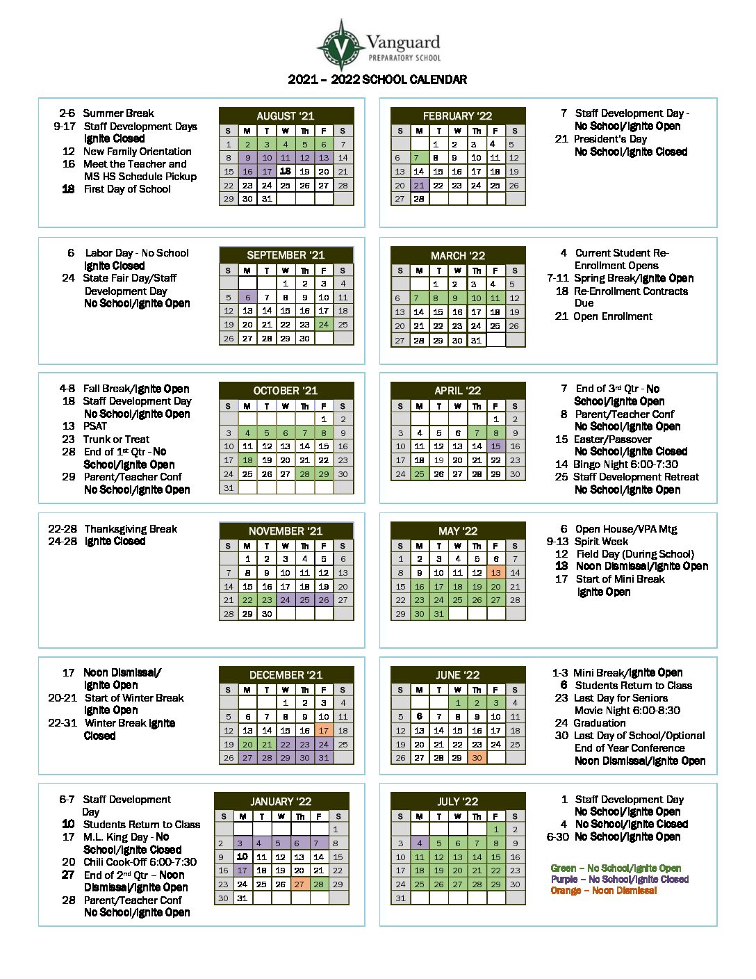 Mississippi State Academic Calendar Fall 2022 2021-2022 School Calendar_Final | Vanguard Preparatory School